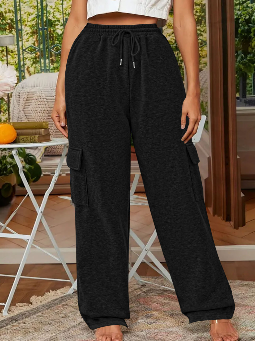 Women Soft Cargo Lounge Pants with Elastic Waist and Wide Leg Mune Fashion