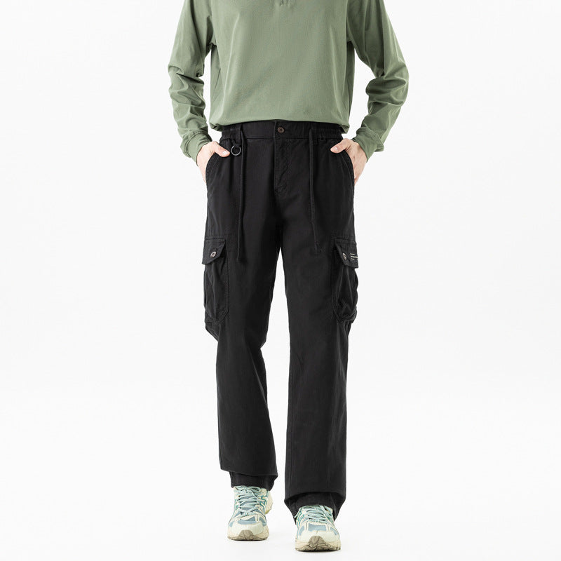 Men's Relaxed-Fit Canvas Cargo Pants with Drawstring, Multi-Pockets and Utility D-Ring Mune Fashion