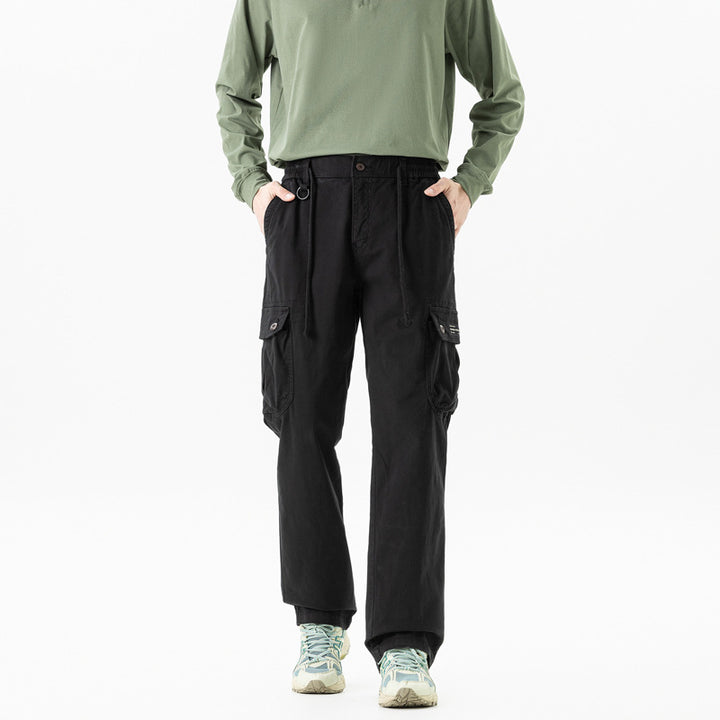 Men's Relaxed-Fit Canvas Cargo Pants with Drawstring, Multi-Pockets and Utility D-Ring Mune Fashion