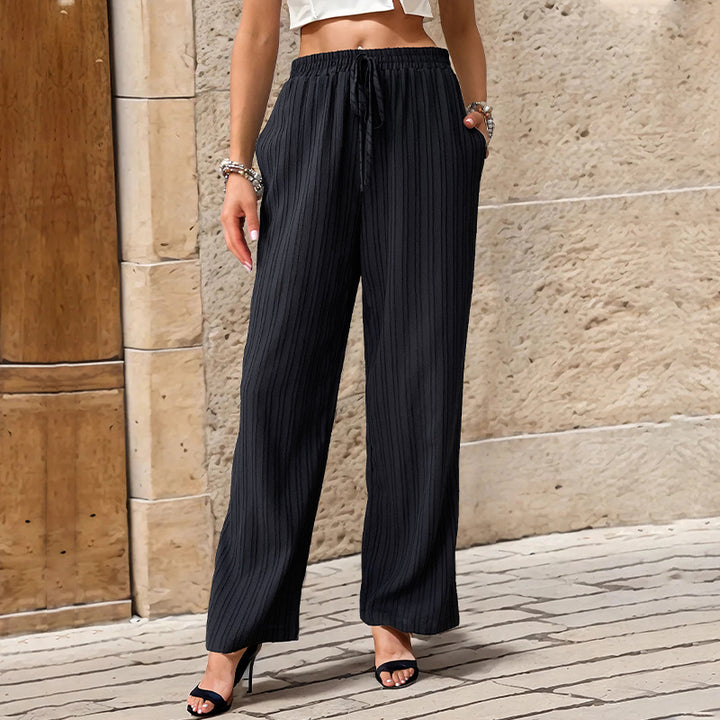 Women's Pleated Lightweight Wide Pants with Elastic Waistband and Side Pockets Mune Fashion