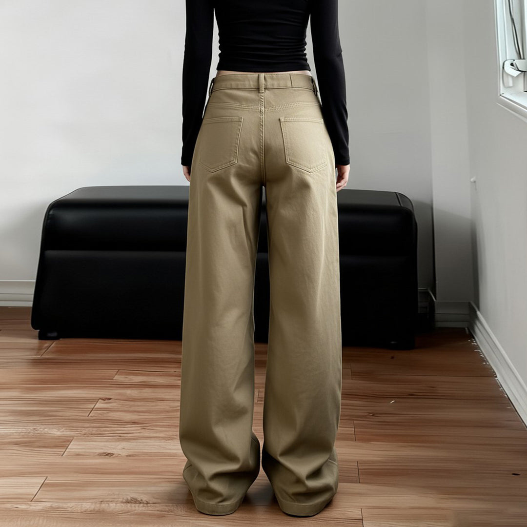 Women's Wide High-Waist Flared Pants with Adjustable Button Cuffs and Knee Darts Mune Fashion