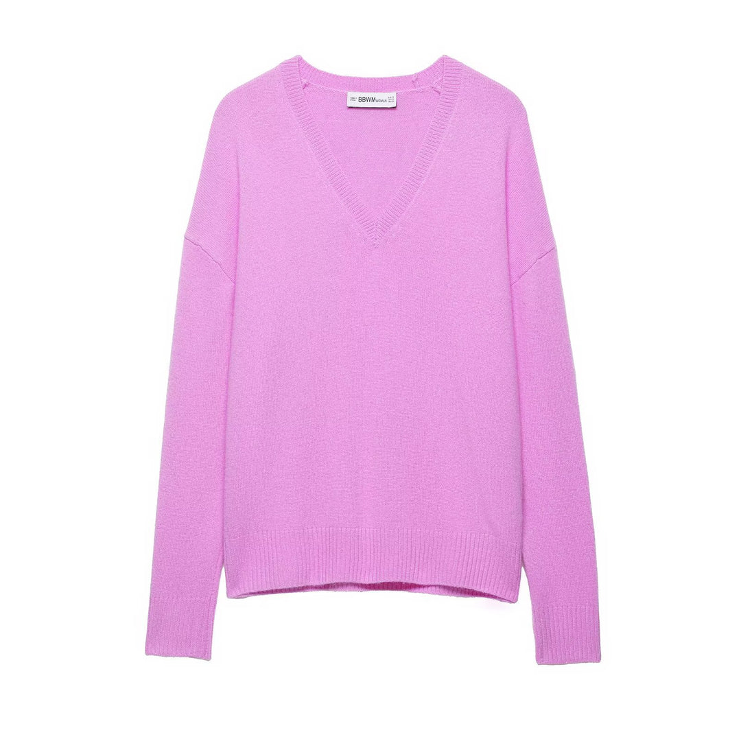 Women Oversize V-Neck Knit Sweater with Dropped Shoulder Mune Fashion