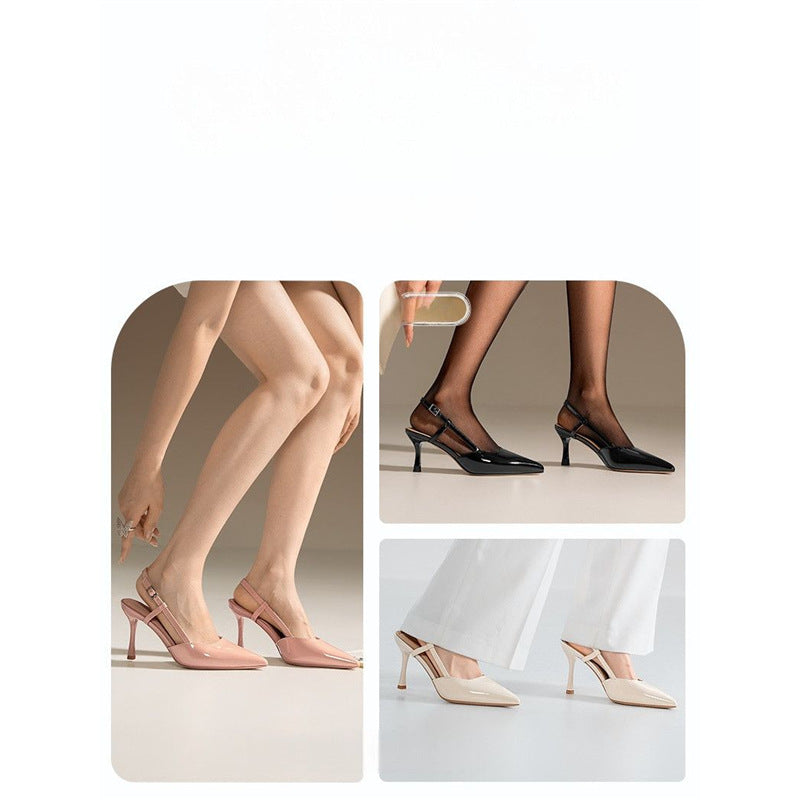 Women Minimalistic Pointed Toe Slingback Pumps with Fine Ankle Strap and Padded Comfort Footbed Mune Fashion