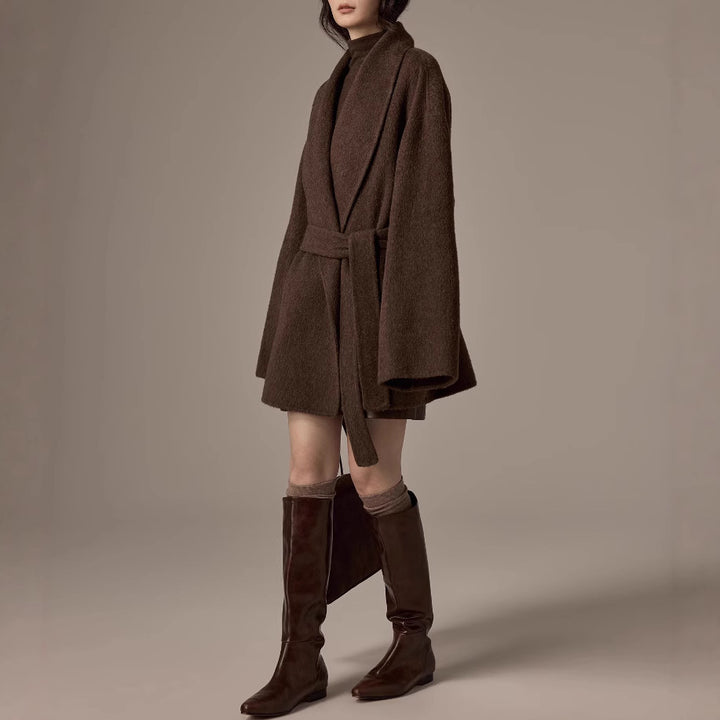 Women's Oversized Wool Coat with Belt Mune Fashion