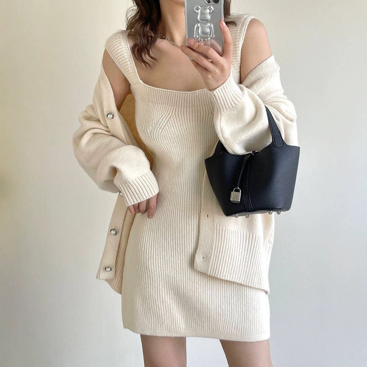 Women's knitted dress with open knit cardigan Mune Fashion