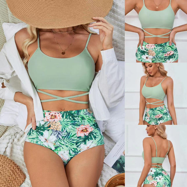 Women's High-Waisted Bikini Set with Creative Back Cutout Mune Fashion