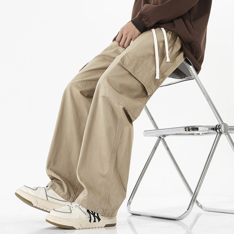 Men's Super Wide Utility Cargo Pants in Low Rise Baggy Cut with Drawstring Mune Fashion