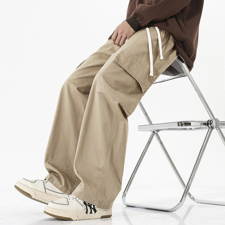 Men's Super Wide Utility Cargo Pants in Low Rise Baggy Cut with Drawstring Mune Fashion