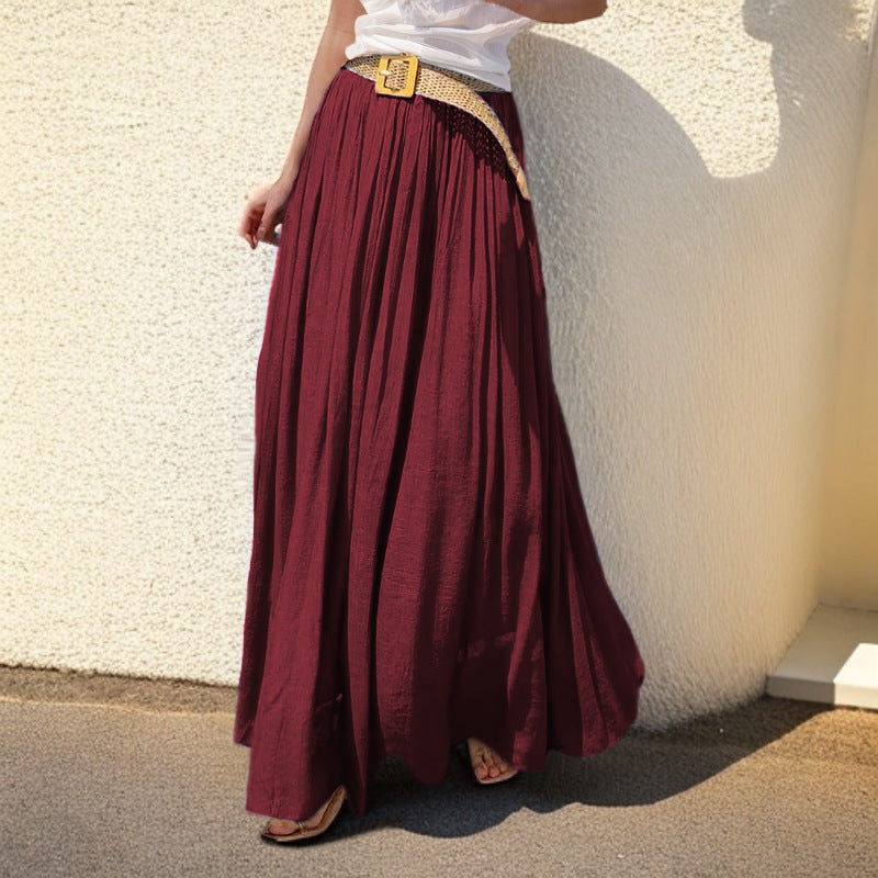 Ladies' airy pleated maxi skirt with elastic waistband and flowing summer fall Mune Fashion