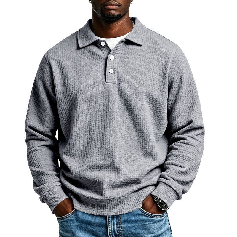 Men's waffle knit polo shirt with button placket and ribbed cuffs Mune Fashion