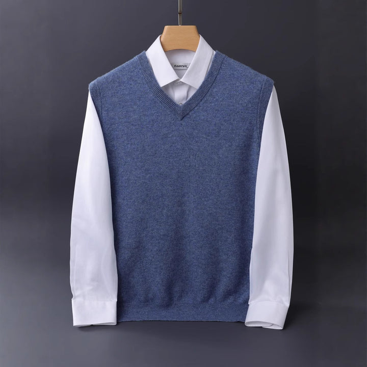Men's Fine V-Neck Knit Vest Made of Merino Blend with Ribbed Hem Mune Fashion