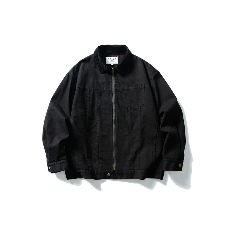 Men's Boxy Canvas Blouson Jacket with Cord Collar and Full-Length Zipper Mune Fashion