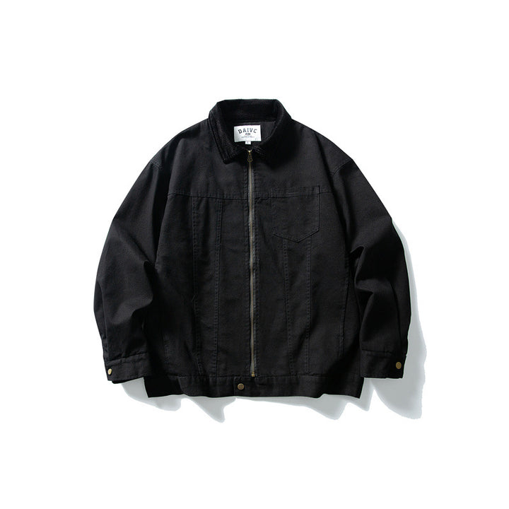 Men's Boxy Canvas Blouson Jacket with Cord Collar and Full-Length Zipper Mune Fashion
