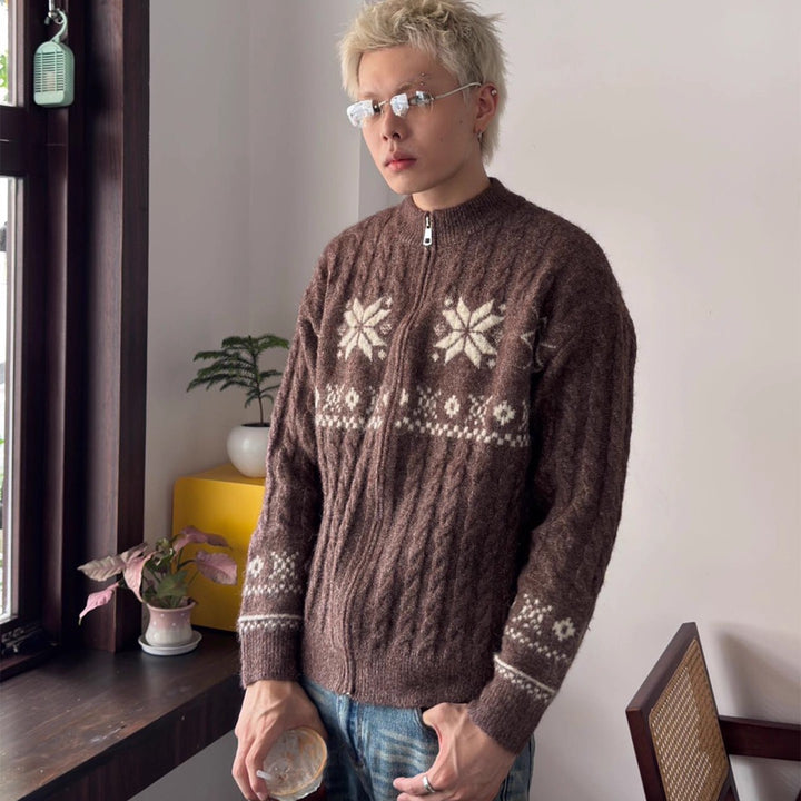 Men's pullover with zipper and geometric pattern Mune Fashion