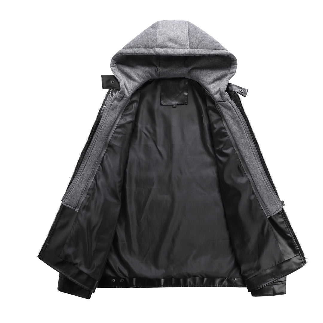 Men's fashionable faux leather jacket with detachable hood Mune Fashion