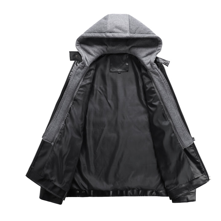 Men's fashionable faux leather jacket with detachable hood Mune Fashion