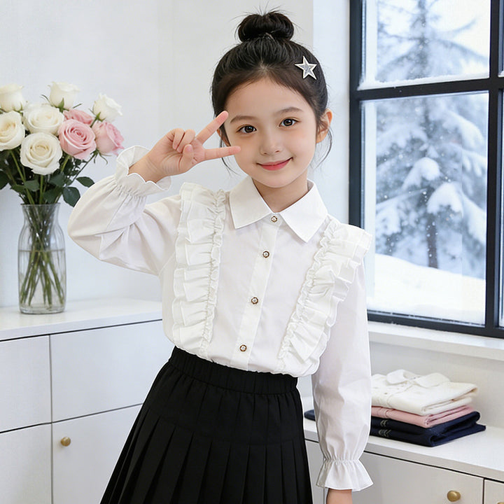 Girl's blouse with ruffle details and button closure Mune Fashion