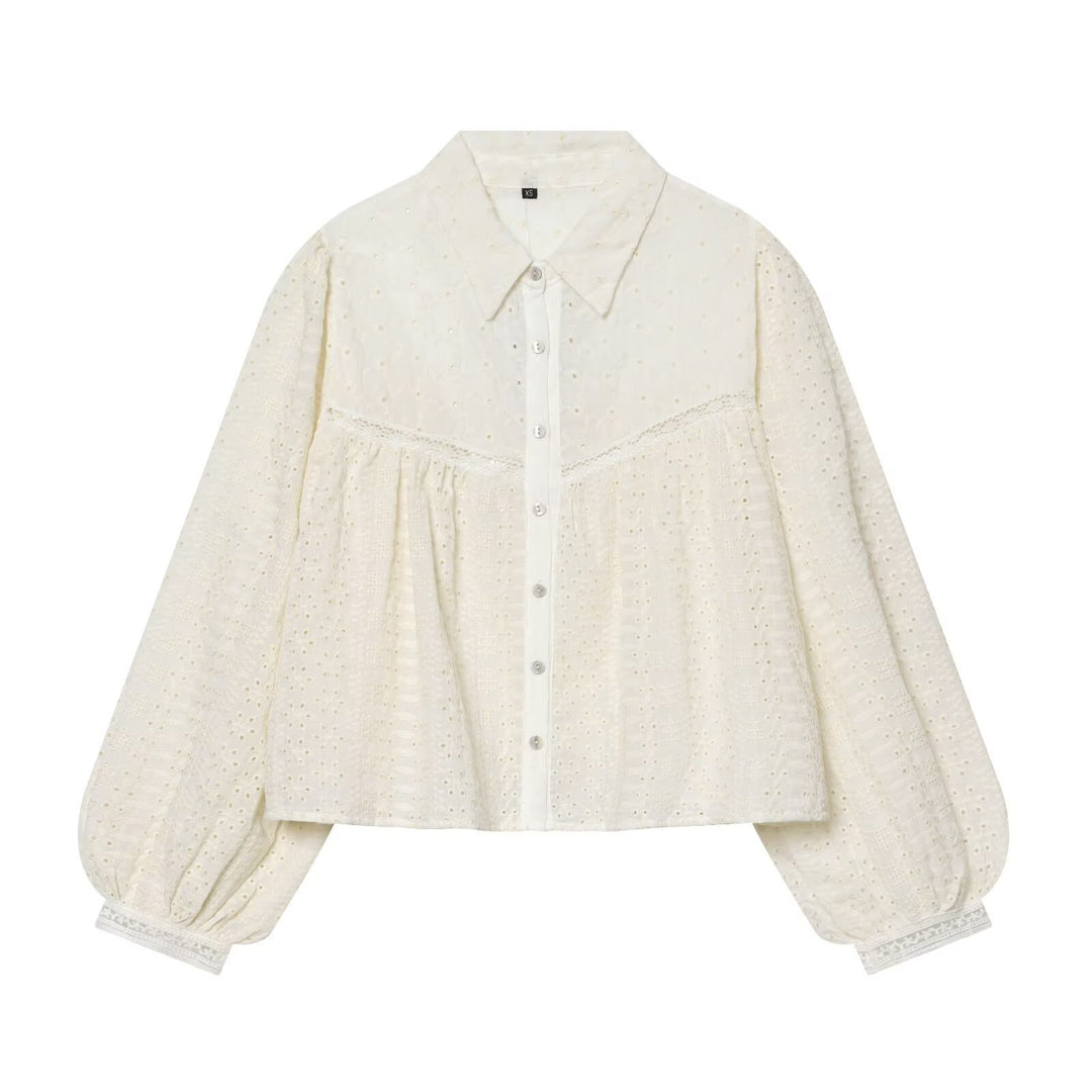 Women's Embroidered Oversized Shirt Blouse with Balloon Sleeves Mune Fashion