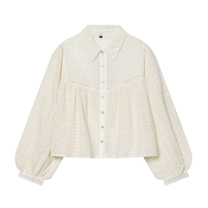 Women's Embroidered Oversized Shirt Blouse with Balloon Sleeves Mune Fashion
