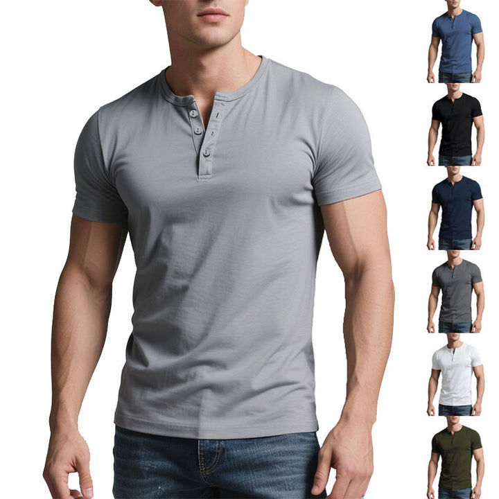 Men's short Henley shirt with subtle button placket and fitted cut Mune Fashion