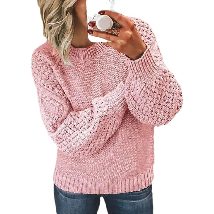 Women Chunky Knit Sweater with Cable Pattern and Balloon Sleeves Mune Fashion