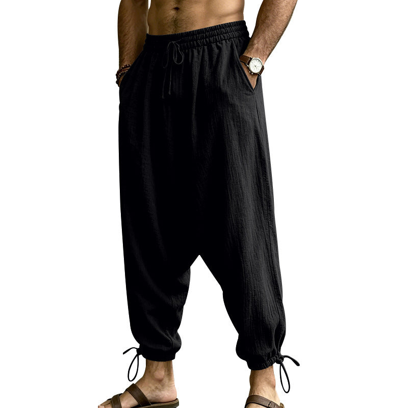 Men's Casual Harem Pants with Drop Crotch, Elastic Waistband and Drawstring Mune Fashion