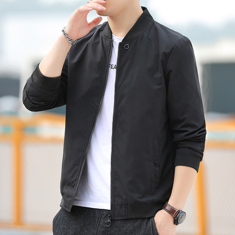 Men's Minimalist Nylon Bomber with Concealed Two-Way Zipper and Ribbed Collar Mune Fashion