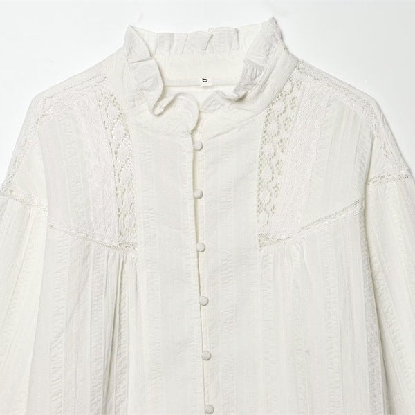 Ladies romantic Victorian lace blouse with stand-up collar and balloon sleeves Mune Fashion