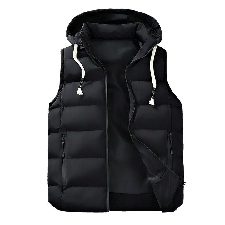 Men's quilted hooded vest with windproof outer layer and concealed zipper pockets Mune Fashion