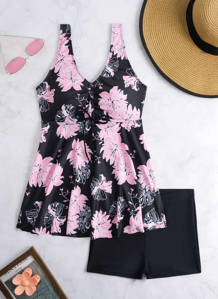 Ladies' tankini set with stylish ruffle and graphic peacock pattern Mune Fashion