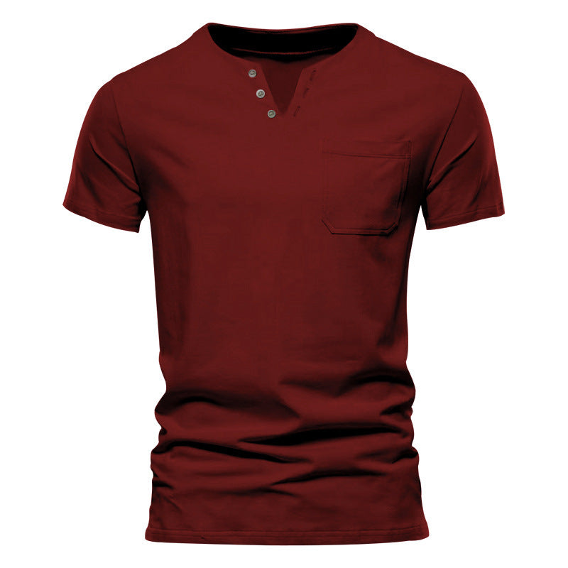 Men's tailored short sleeve Henley shirt with chest pocket and asymmetrical button placket Mune Fashion