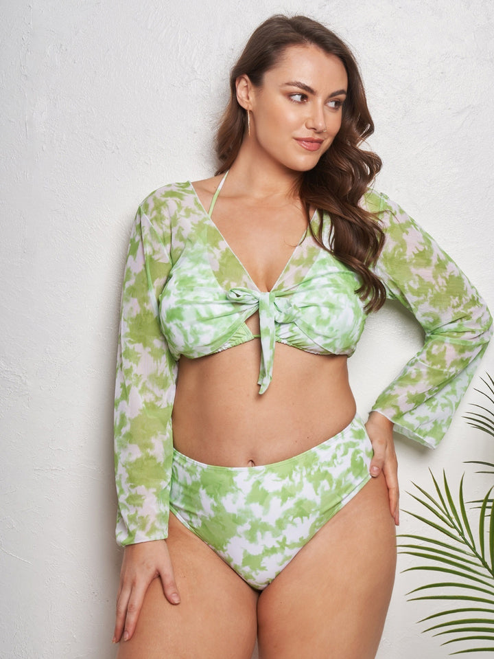 Women's Crop Top Bikini Set with Long Sleeve Top and High Cut Briefs Mune Fashion