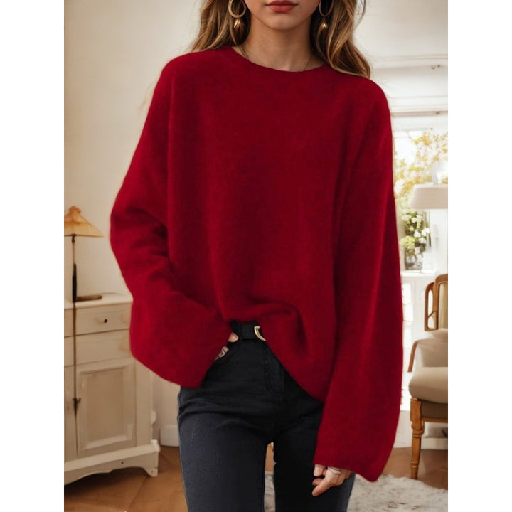 Women's casual oversized knitted pullover with round neckline and dropped shoulder Mune Fashion