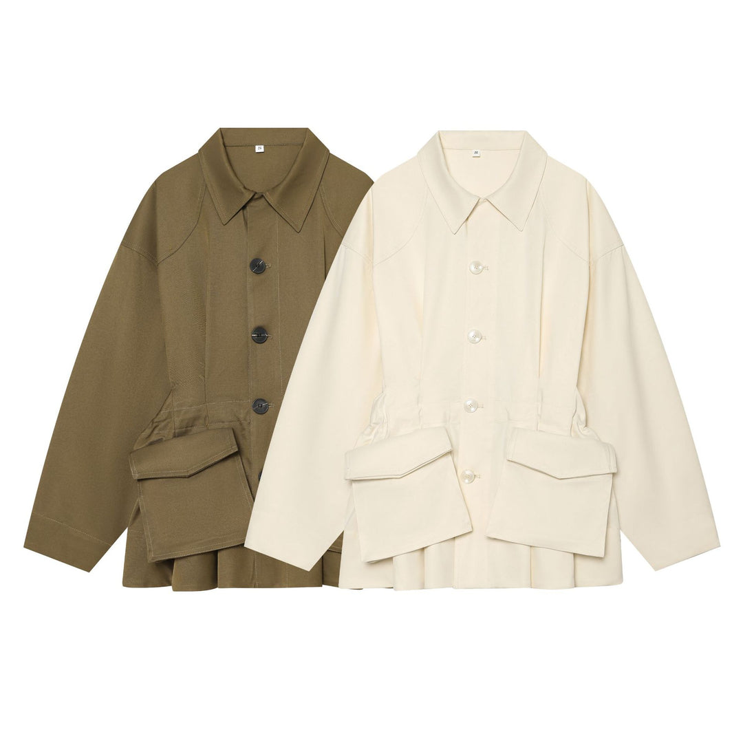 Women's oversized utility jacket with distinctive flap pockets and drawstring Mune Fashion