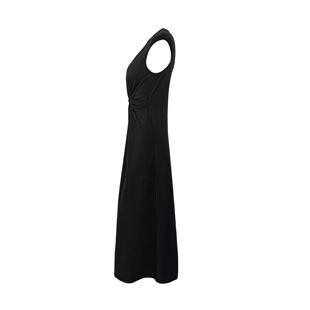 Women Elegant Maxi Dress with Gatherings and Round Neckline Mune Fashion
