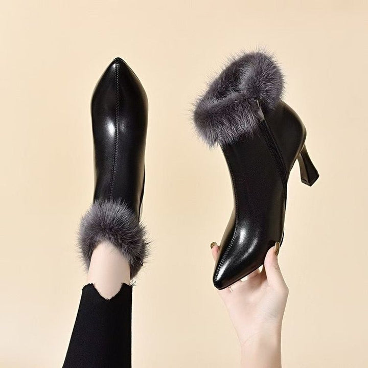 Women Elegant Ankle Boots with Fur Collar Mune Fashion