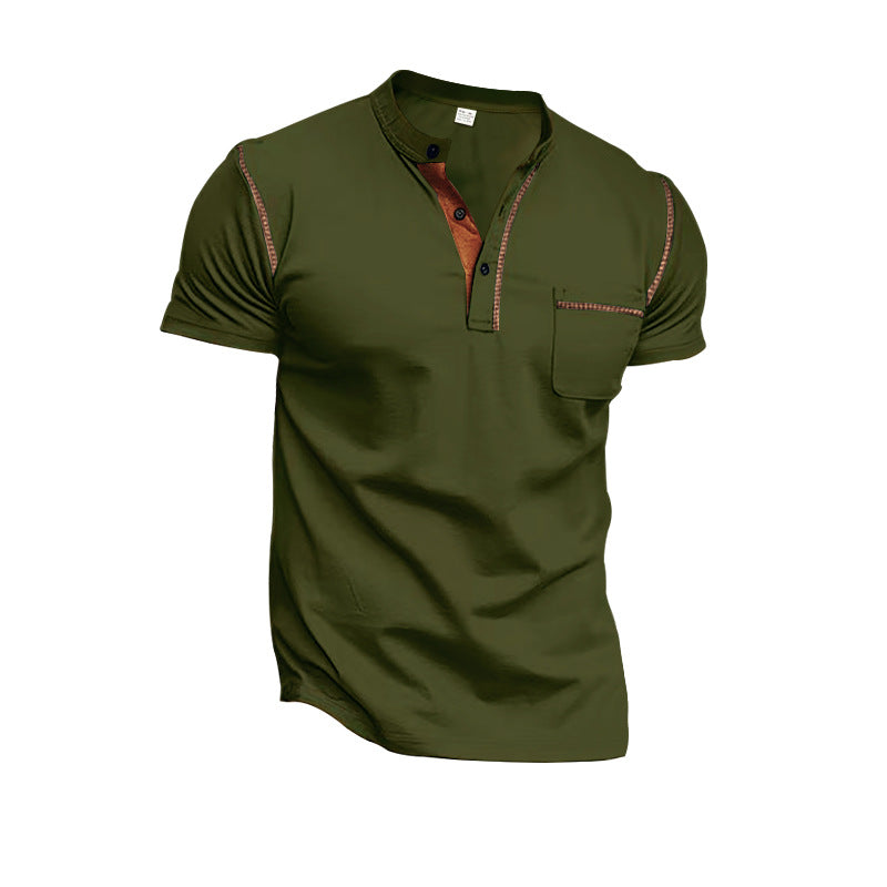 Men's short-sleeve polo in Henley style with stand-up collar, chest pocket and contrast stitching Mune Fashion