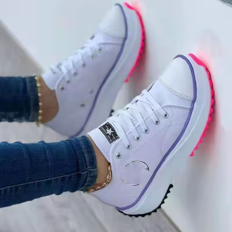 Women's Platform Canvas Sneakers with Reinforced Toe Cap, Textured Rubber Sole and Padded Shaft Mune Fashion