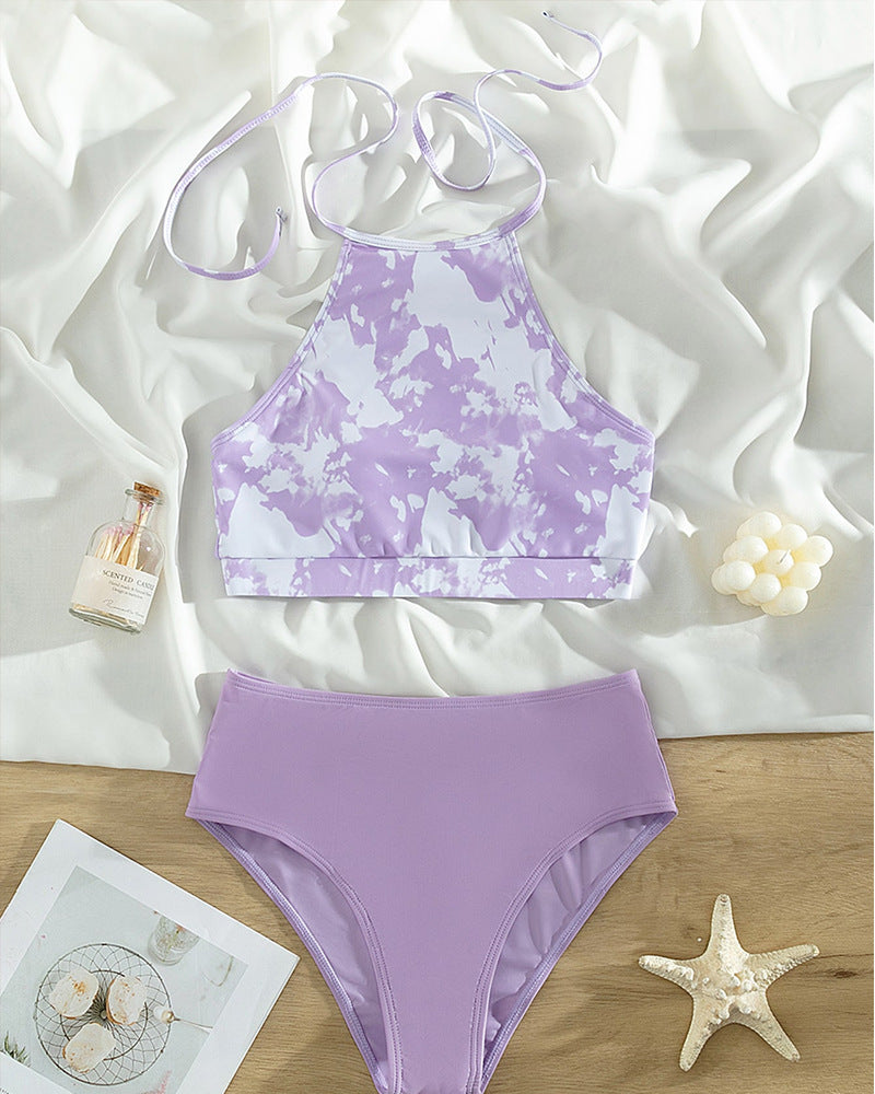 Women's Crop-Top Bikini with High Collar and Floral Patterns Mune Fashion