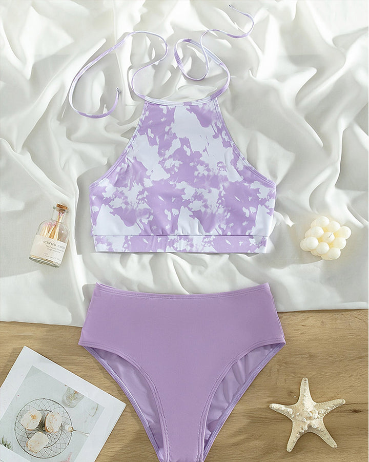 Women's Crop-Top Bikini with High Collar and Floral Patterns Mune Fashion