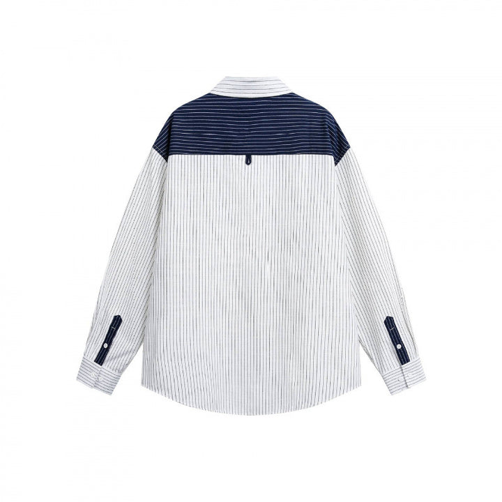 Unisex Oversize-Longsleeve shirt with fine pinstripes and contrasting shoulder piping Mune Fashion