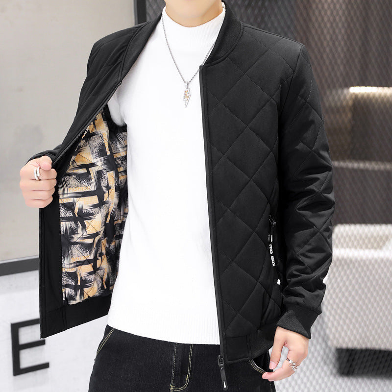Men's quilted transitional jacket with diamond stitching, stand-up collar, and ribbed cuffs Mune Fashion