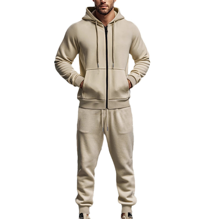 Men's hooded sweatshirt set with full zipper, kangaroo pocket, and tapered joggers with zip pockets Mune Fashion