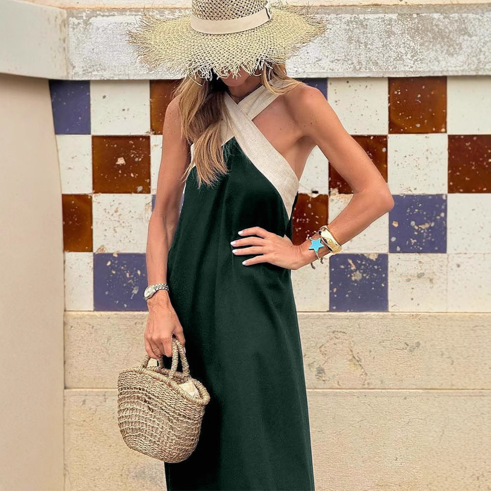 Women’s airy kaftan dress with crossed strap detail, breast yoke and wide fall Mune Fashion