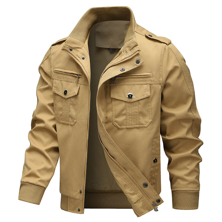 Men's lightweight canvas field bomber jacket with reinforced seam panels, concealed two-way zip, shoulder flaps, and ergonomic fit Mune Fashion
