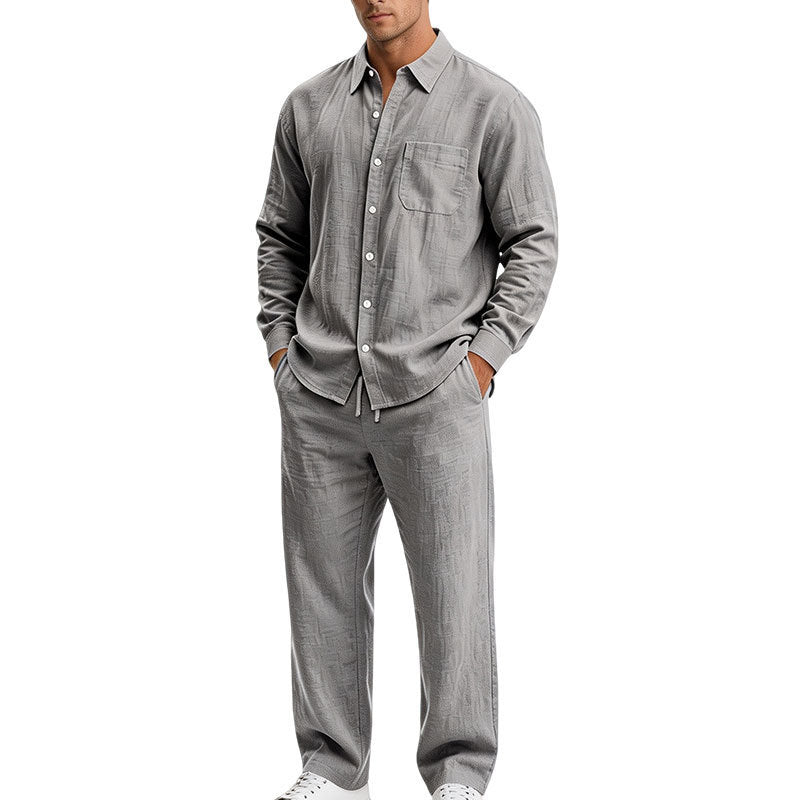 Men's Relaxed Two-Piece Lounge Set made of Structured Jersey with Shirt Collar Mune Fashion