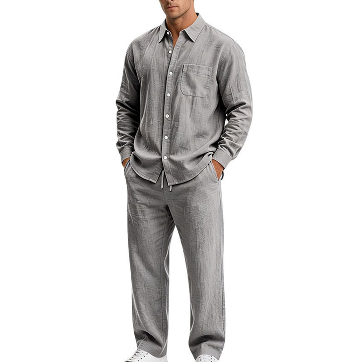 Men's Relaxed Two-Piece Lounge Set made of Structured Jersey with Shirt Collar Mune Fashion