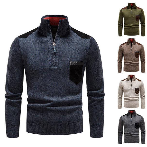 Men's fine-structured troyer pullover with half zip and chest pocket Mune Fashion