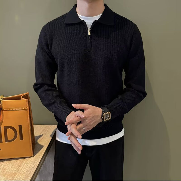 Men's Elegant Sweater with Stand-Up Collar and Zipper Mune Fashion