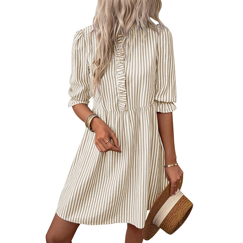 Women Playful Shirt Dress with Ruffles Mune Fashion